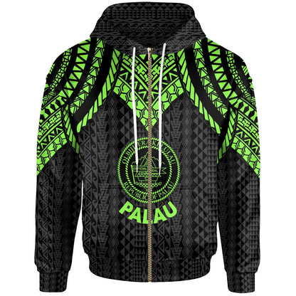 Palau Zip Up Hoodie Polynesian Armor Style Green