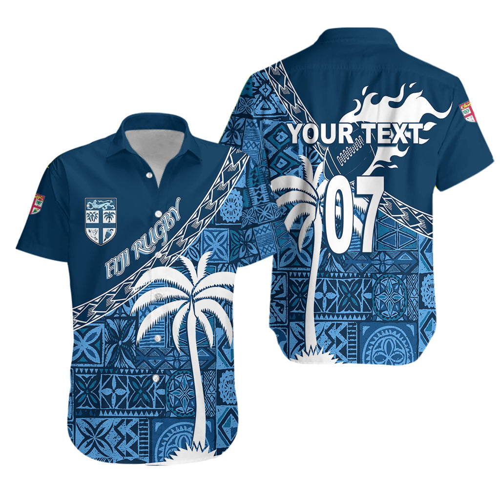 Custom Personalize Tapa Pattern with Palm Tree Fiji Rugby Hawaiian Shirt