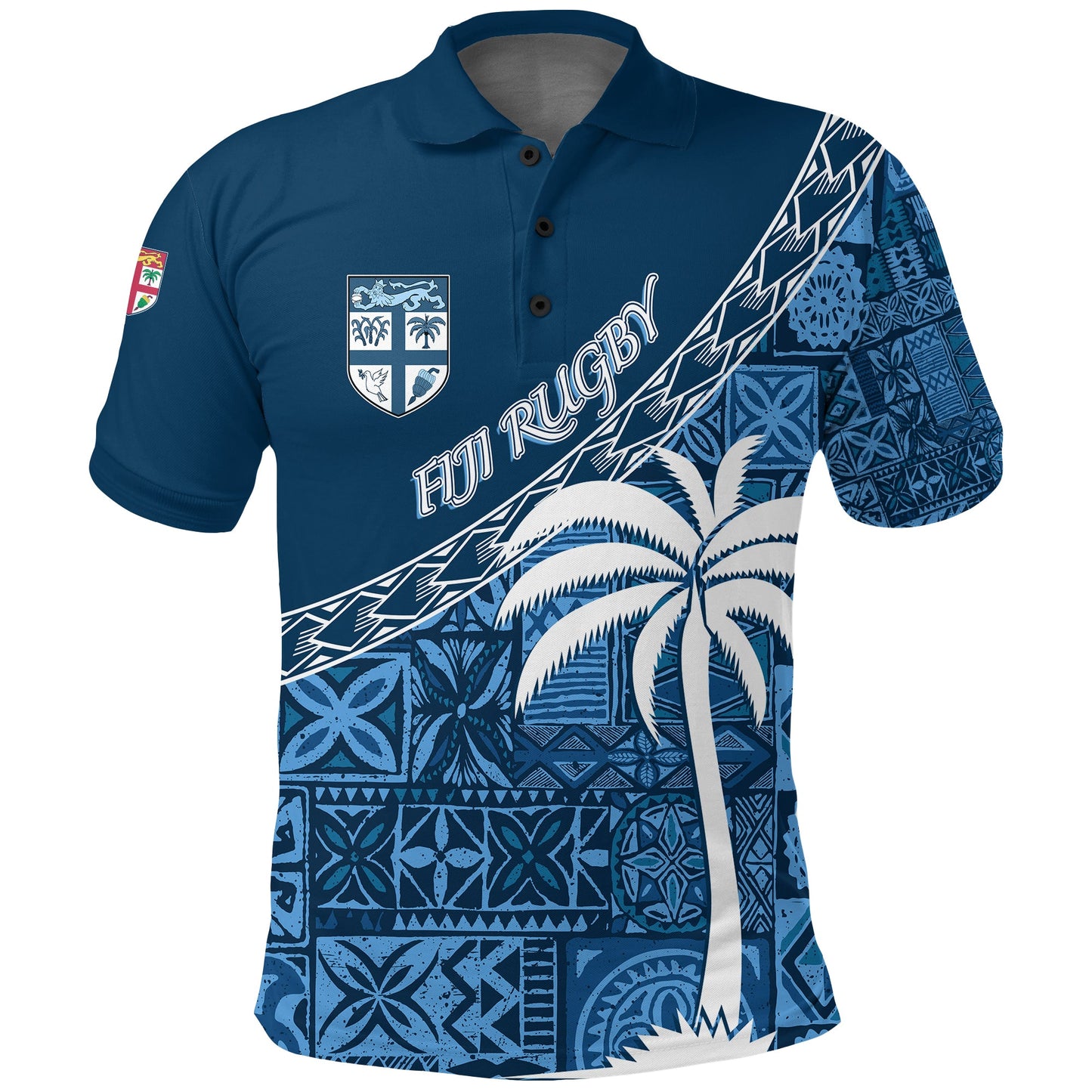 Tapa Pattern with Palm Tree Fiji Rugby Polo Shirt