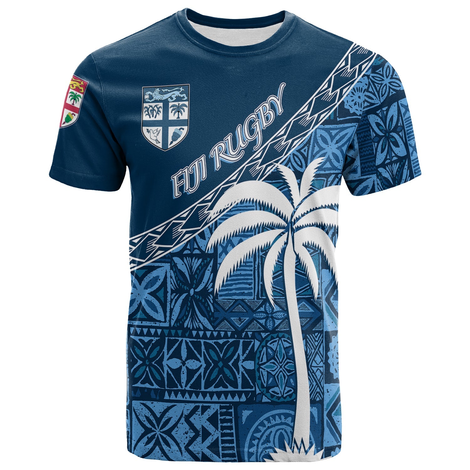 Tapa Pattern With Palm Tree Fiji Rugby T Shirt