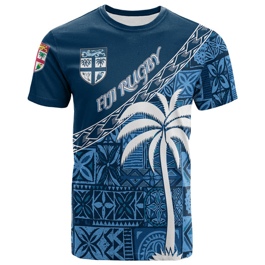 Tapa Pattern With Palm Tree Fiji Rugby T Shirt