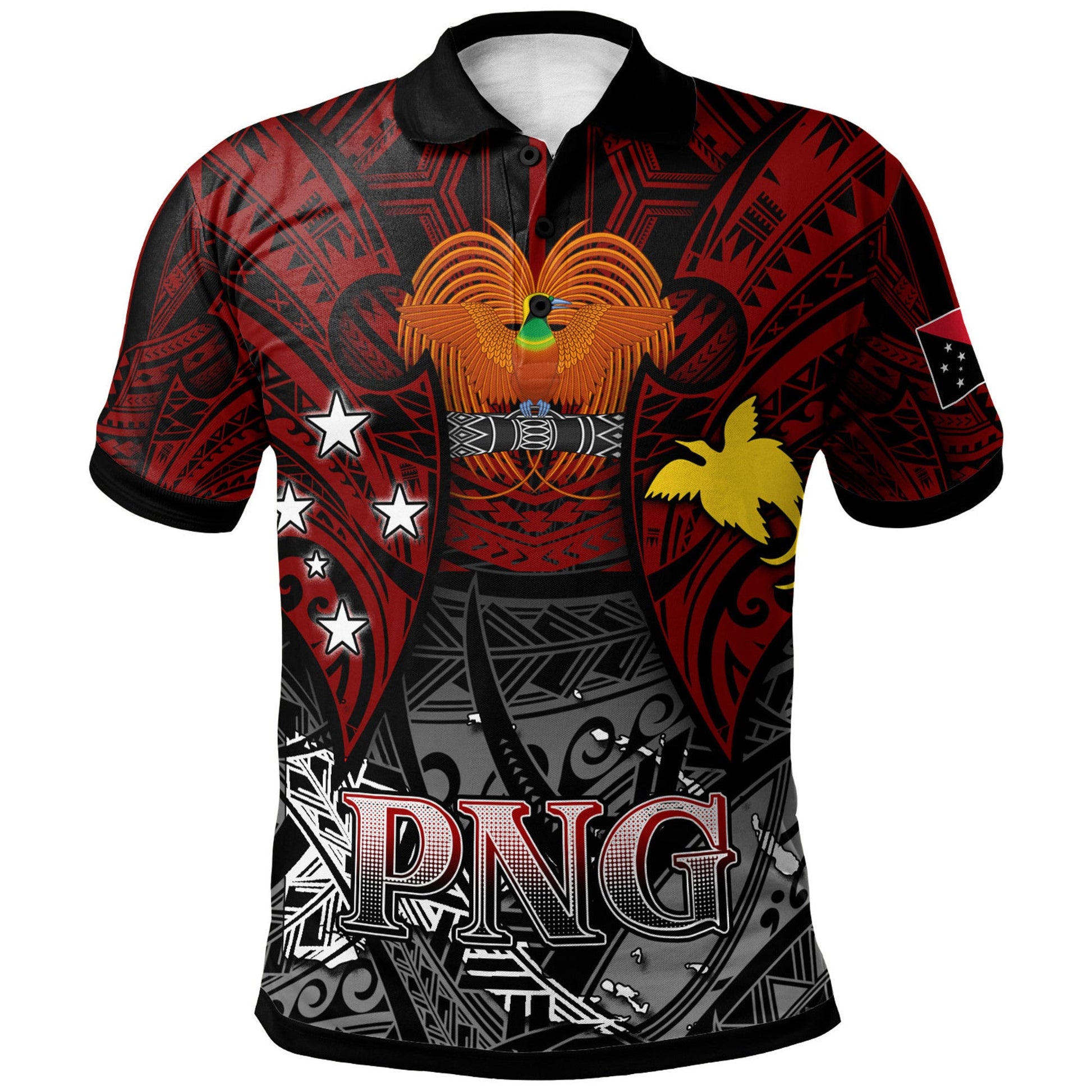 Papua New Guinea Polo Shirt - PNG Map Polynesian Flag Color Style Polo Shirt