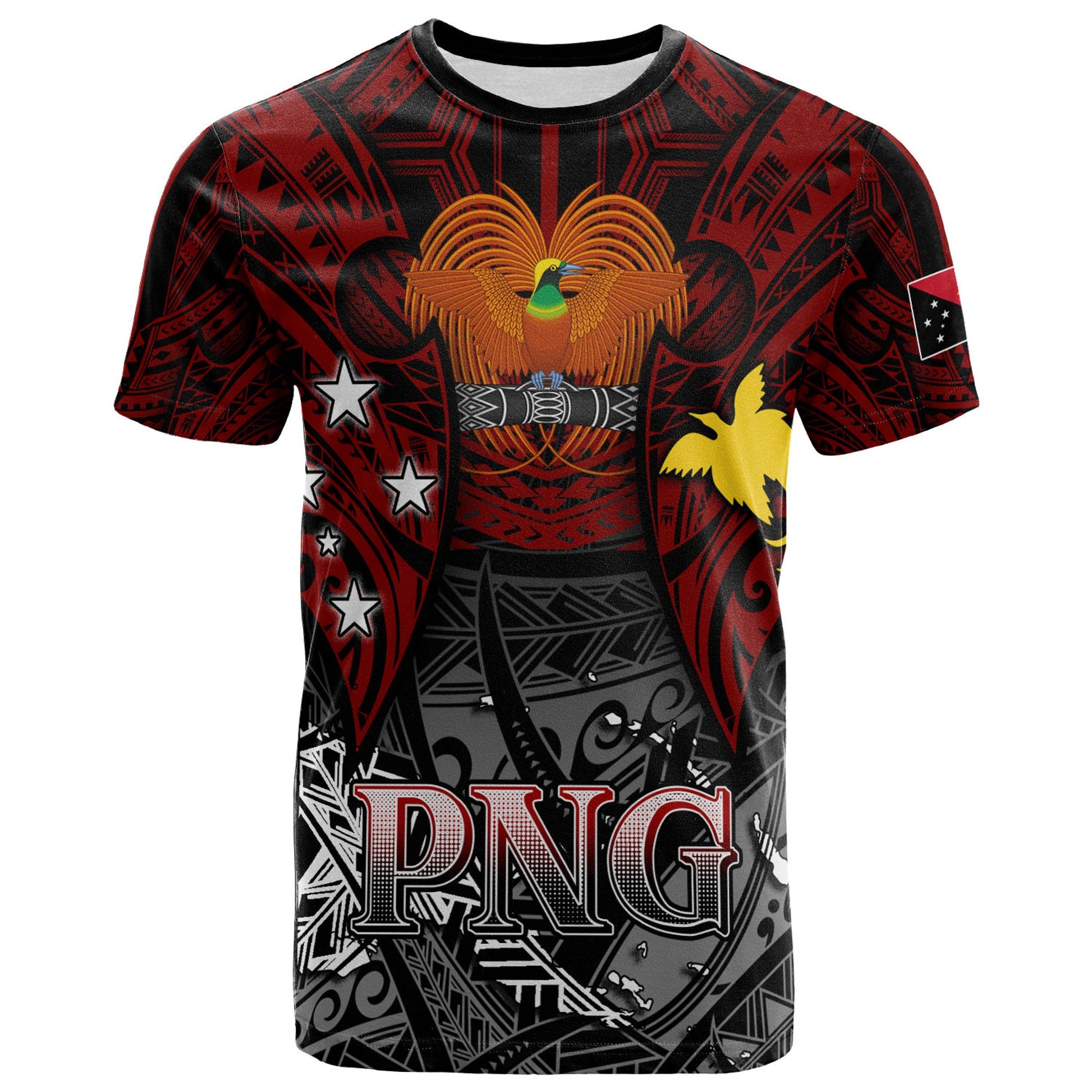Papua New Guinea T - Shirt Png Map Polynesian Flag Color Style Shirt