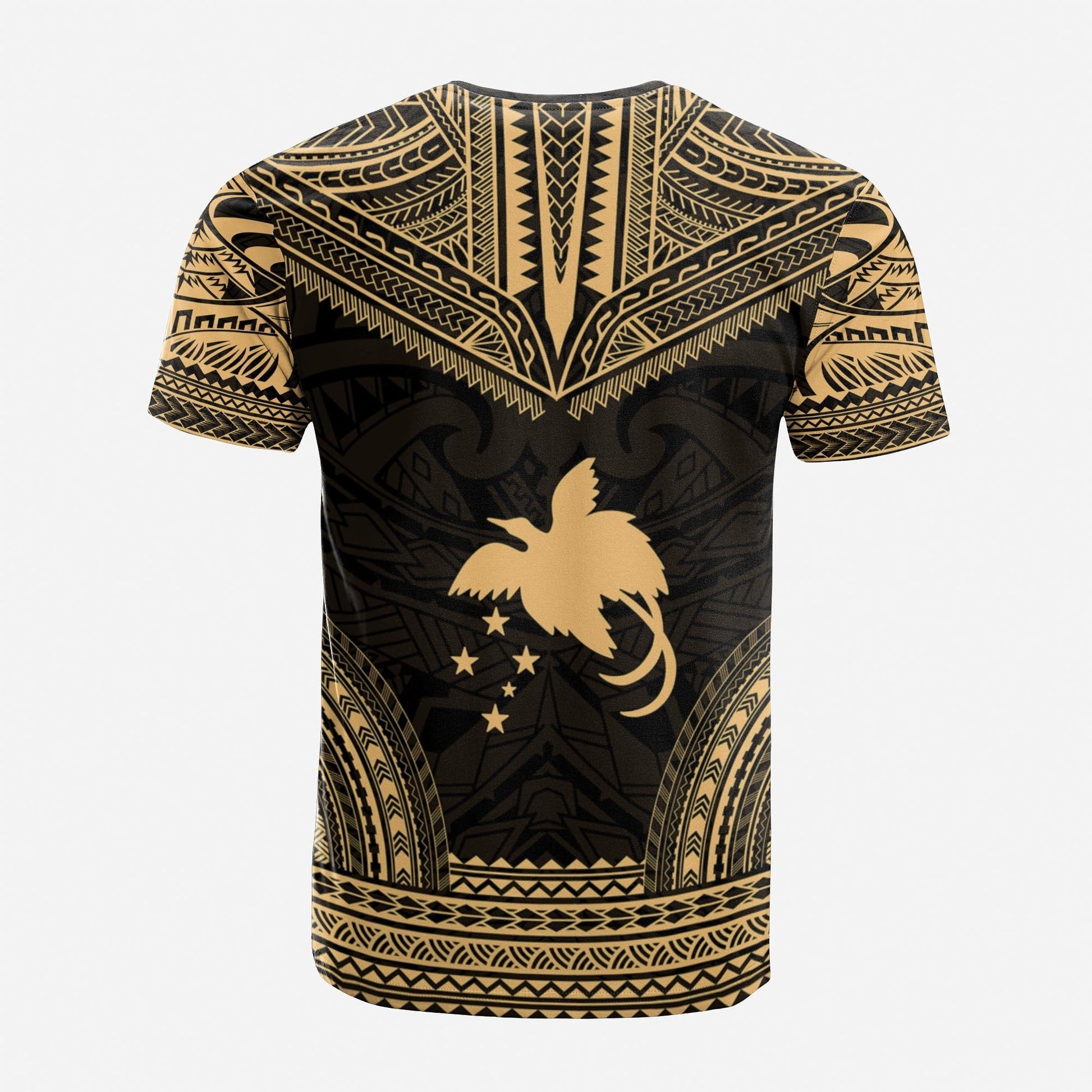 Papua New Guinea Custom Personalised T - Shirt - Papua New Guinea Coat Of Arms Polynesian Chief Tattoo Gold Black Version