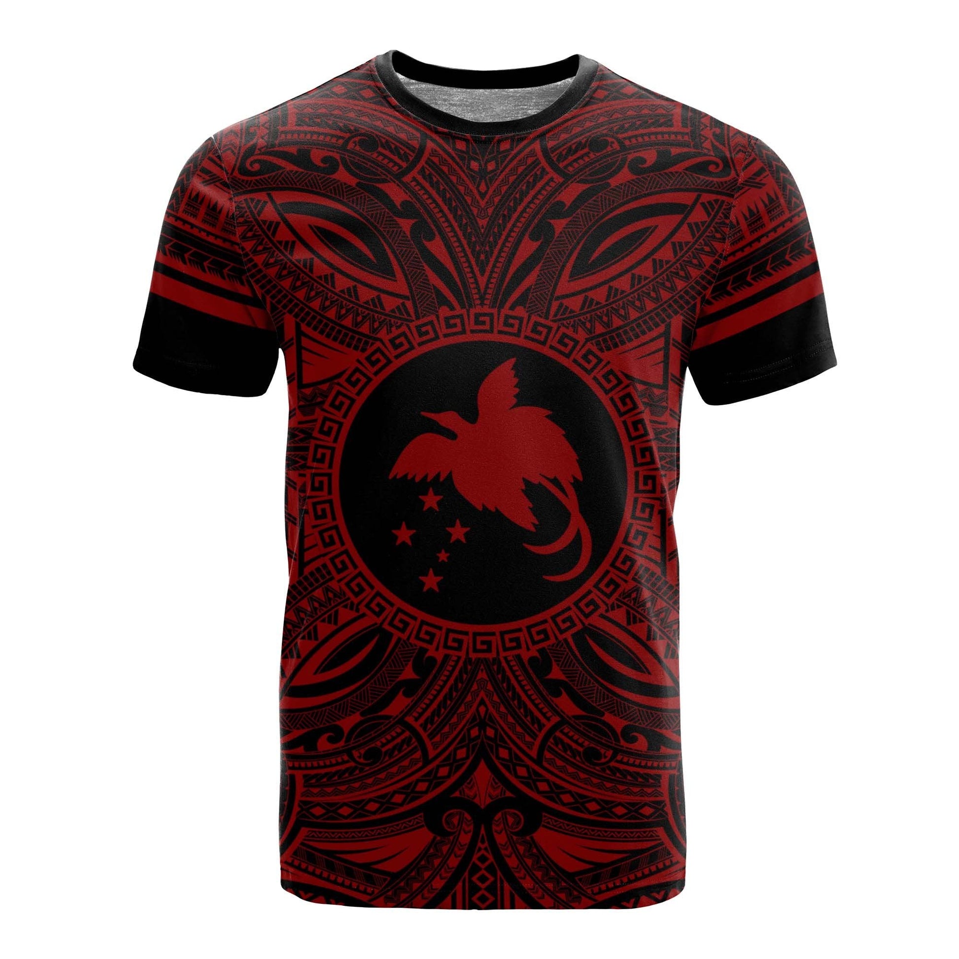 Papua New Guinea All T - Shirt - Papua New Guinea Flag Polynesian Red Black