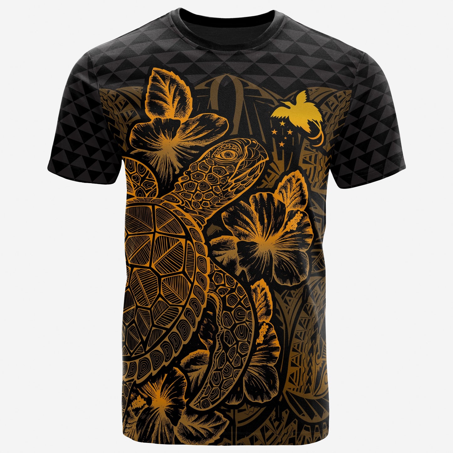 Papua New Guinea T - Shirt - Papua New Guinea Flag Turtle Hibiscus Gold