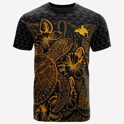 Papua New Guinea T - Shirt - Papua New Guinea Flag Turtle Hibiscus Gold