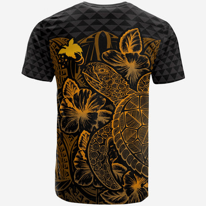 Papua New Guinea T - Shirt - Papua New Guinea Flag Turtle Hibiscus Gold