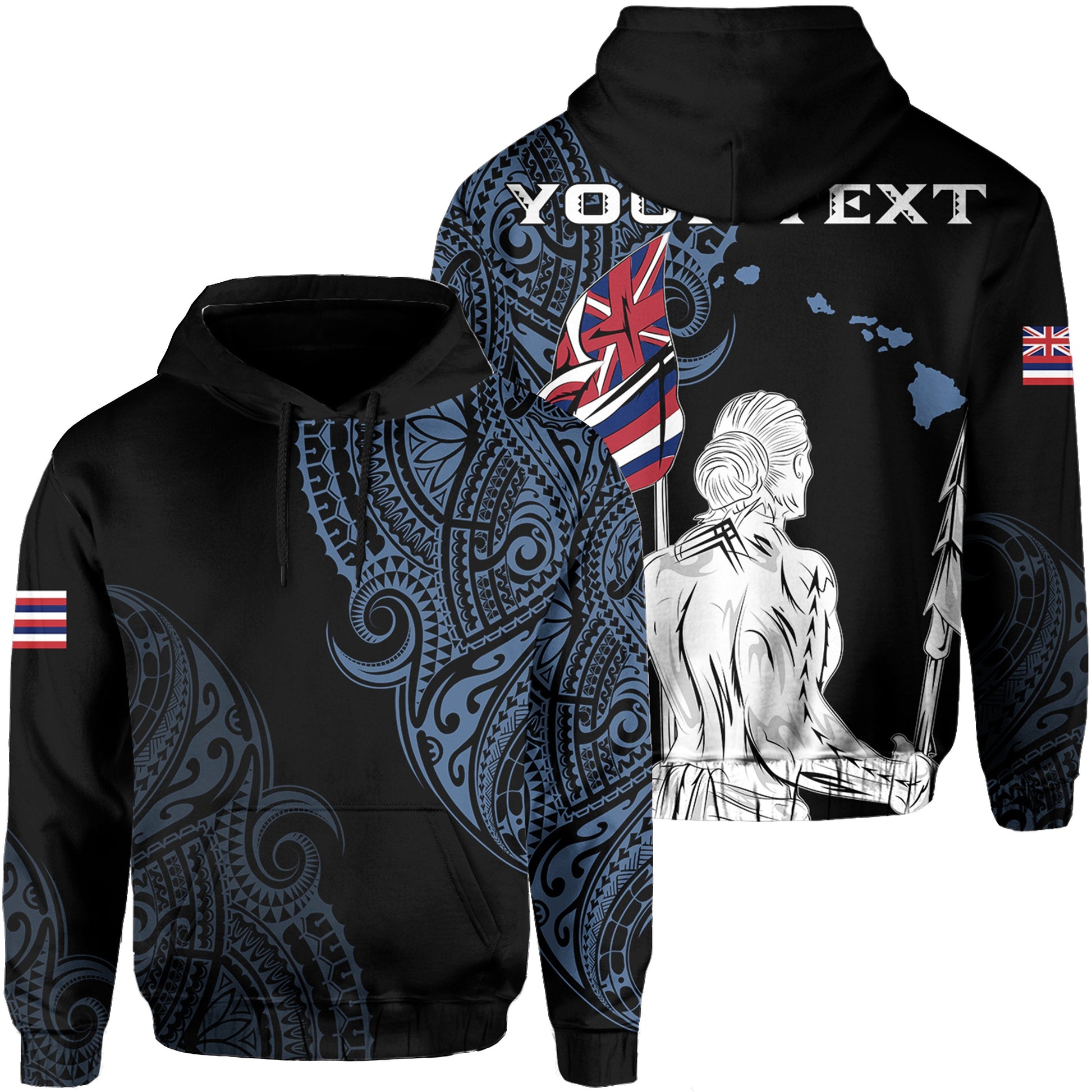 Hawaii Map Polynesian Warrior Ikaika Hoodie William Style Pastel Blue