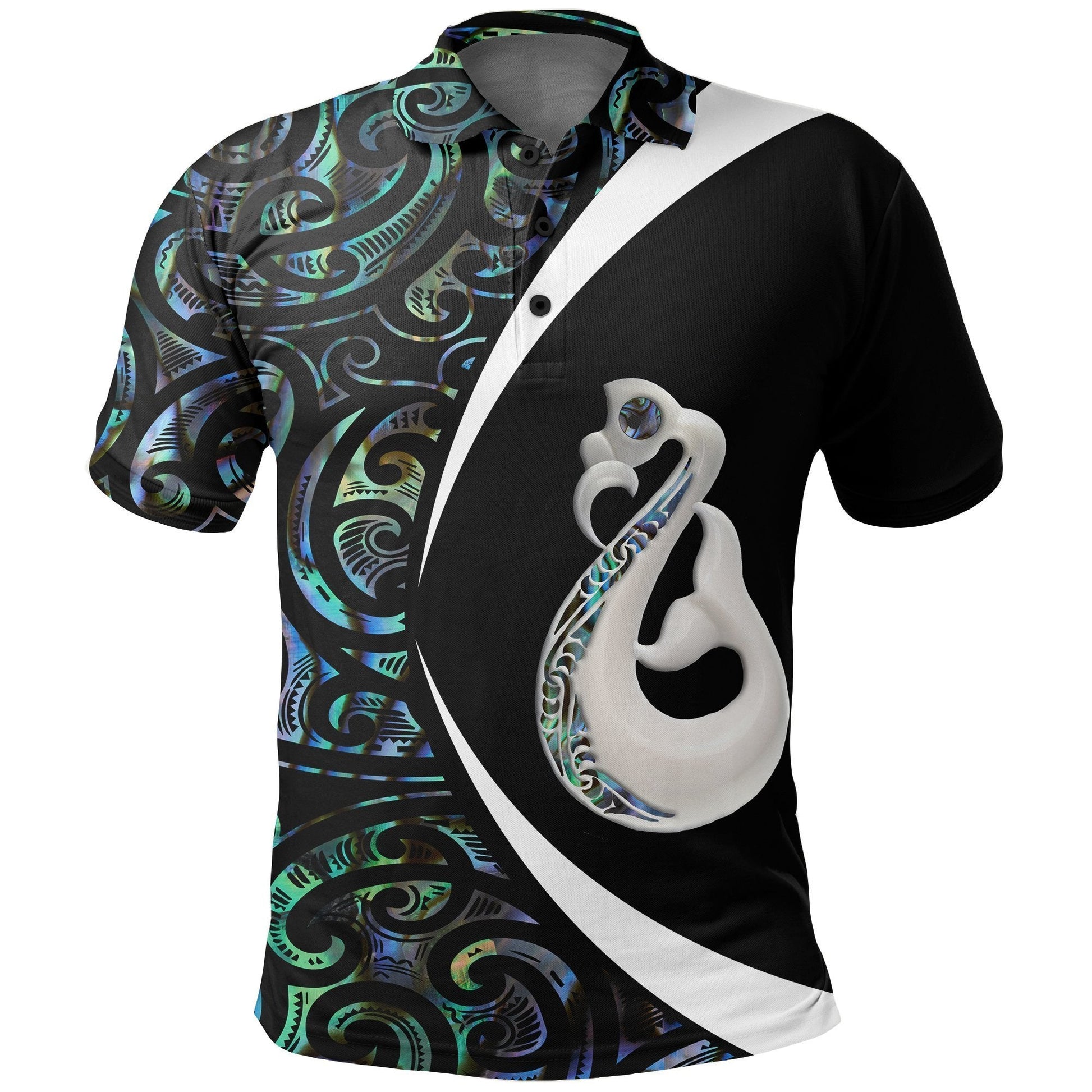 New Zealand Maori Polo Shirt, Manaia Paua Shell Golf Shirt, Circle Style