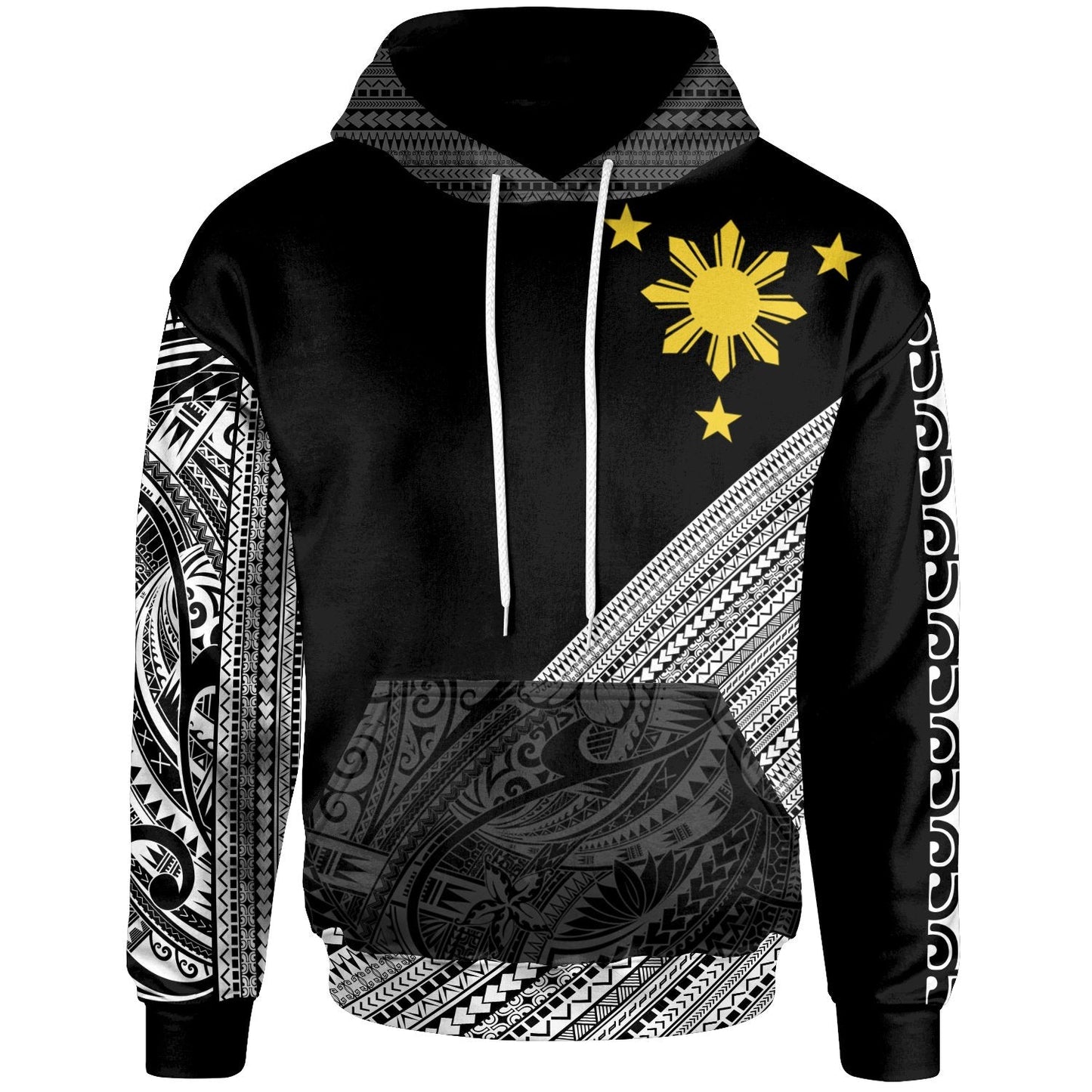 Philippines Hoodie Diagonal Pattern White Black Zip Up Hoodie