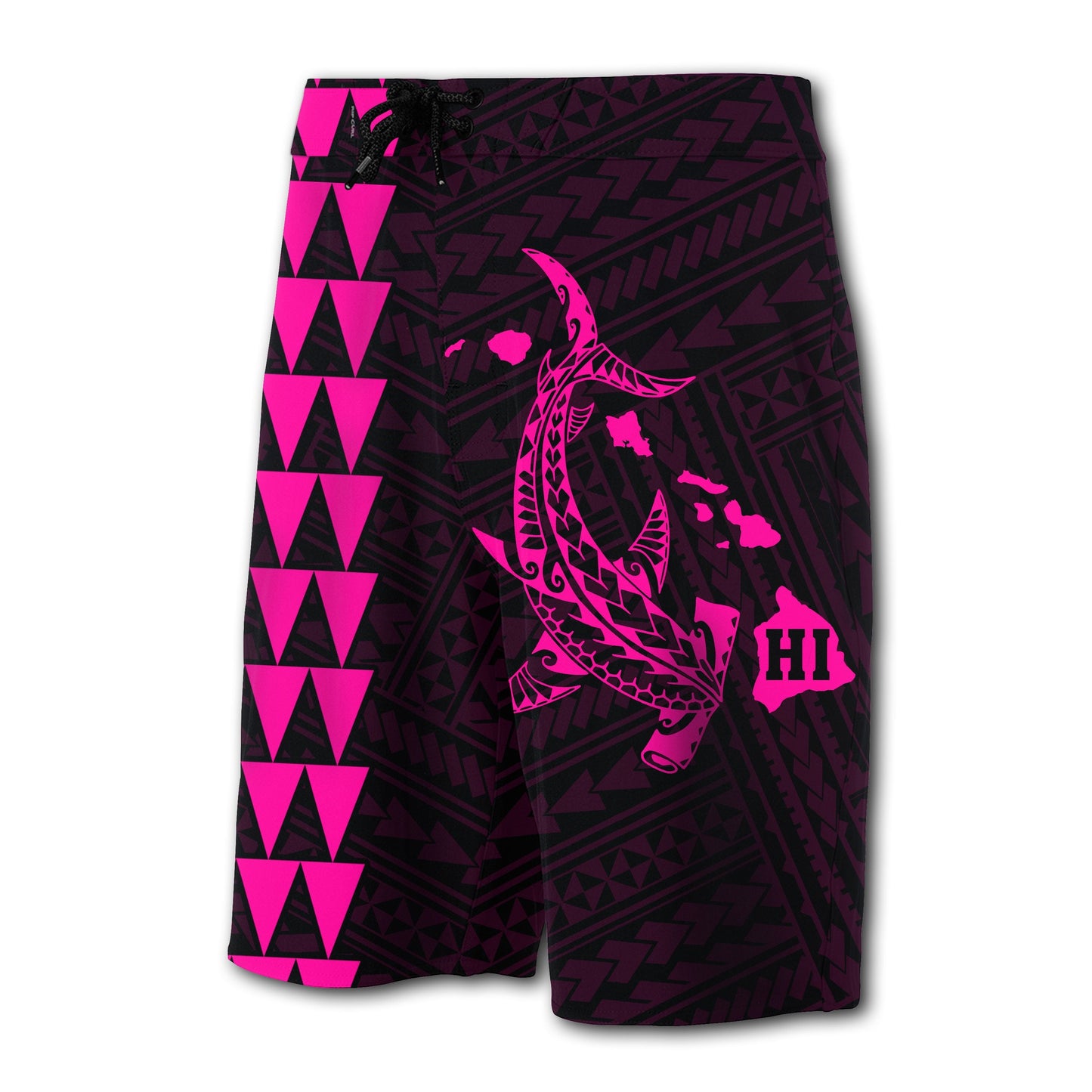 Hawaii Kakau Polynesian Hammerhead Shark Board Shorts - Pink