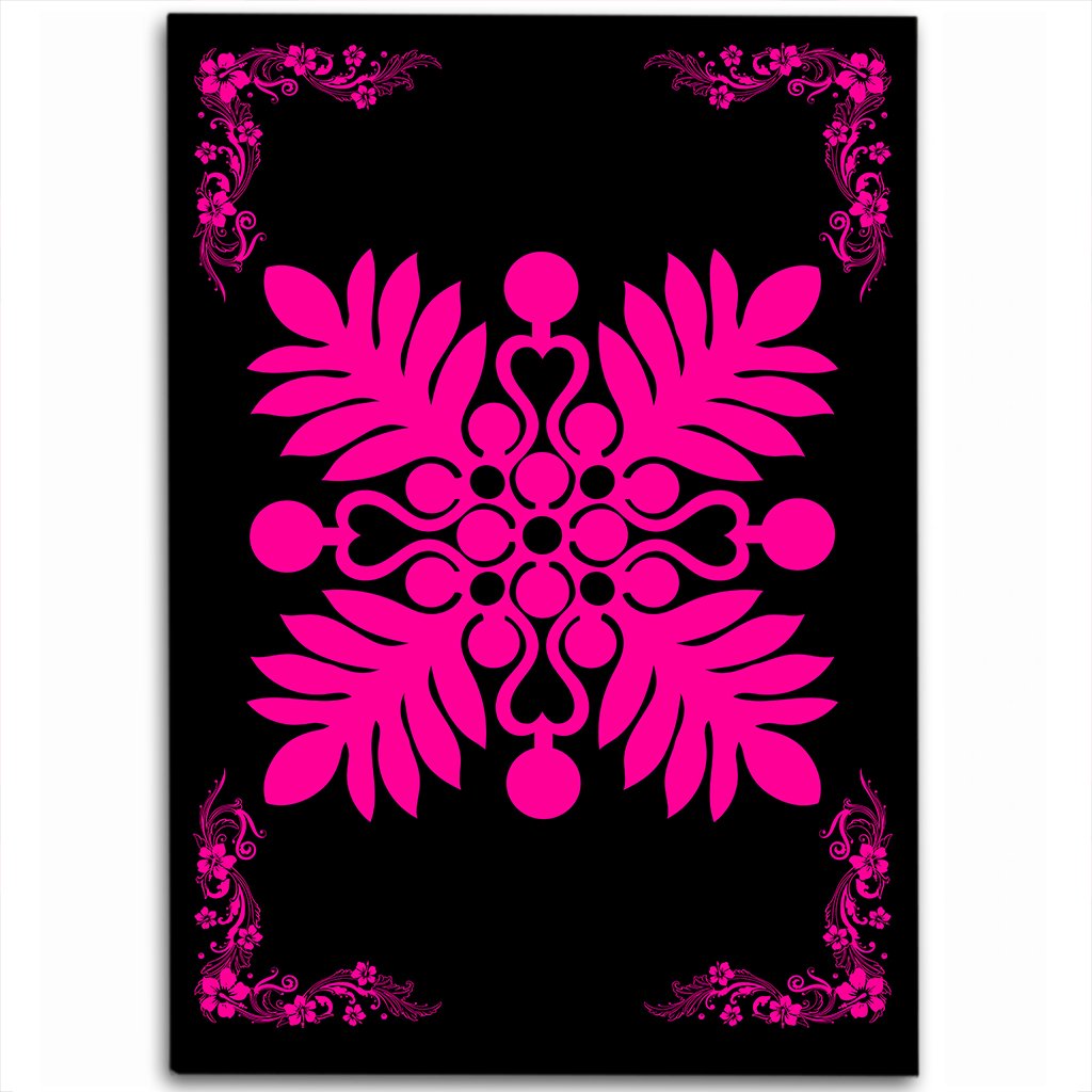 Hawaiian Quilt Maui Plant And Hibiscus Pattern Area Rug Pink Black AH