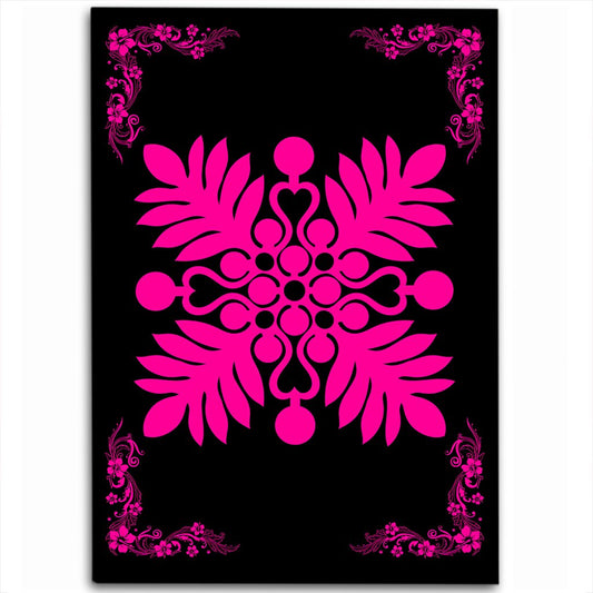 Hawaiian Quilt Maui Plant And Hibiscus Pattern Area Rug Pink Black AH