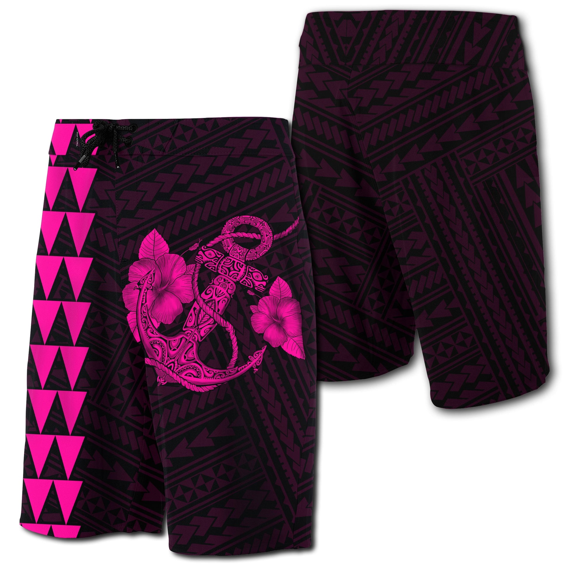 Hawaii Kakau Polynesian Anchor Board Shorts - Pink