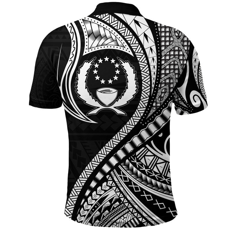 Pohnpei Polo Shirt Federated States Of Micronesia Black Wave Style