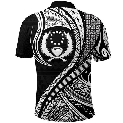 Pohnpei Polo Shirt Federated States Of Micronesia Black Wave Style
