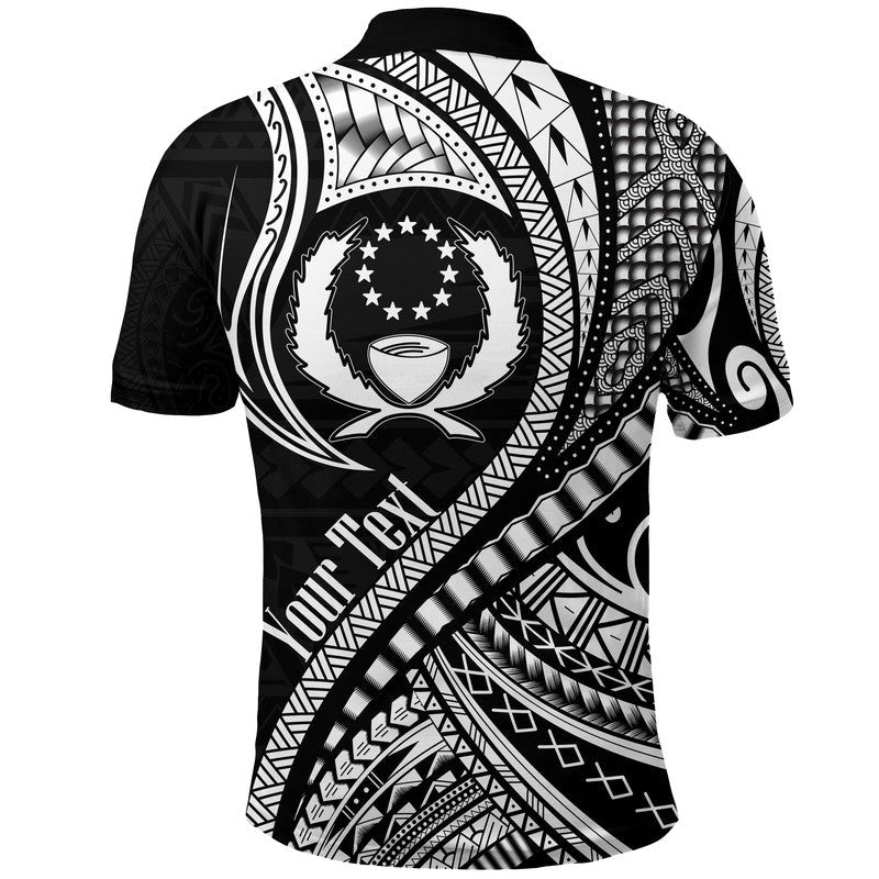 Custom Personalised Pohnpei Polo Shirt Federated States Of Micronesia Black Wave Style