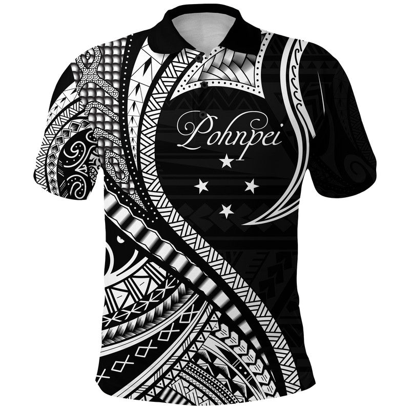 Pohnpei Polo Shirt Federated States Of Micronesia Black Wave Style