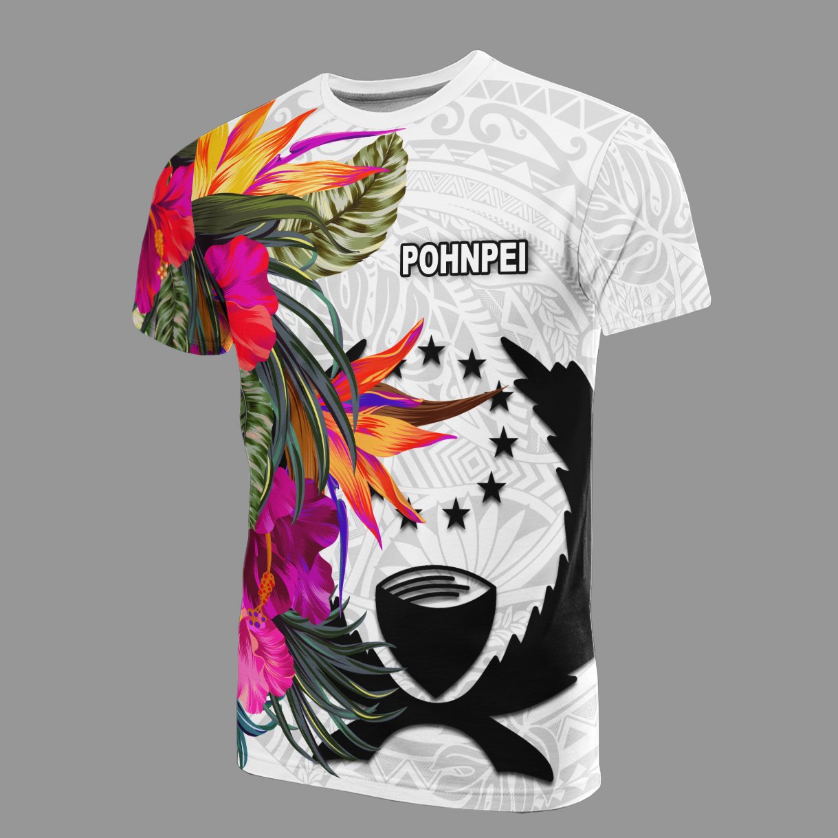 Pohnpei Micronesian T - Shirt - Hibiscus White Pattern