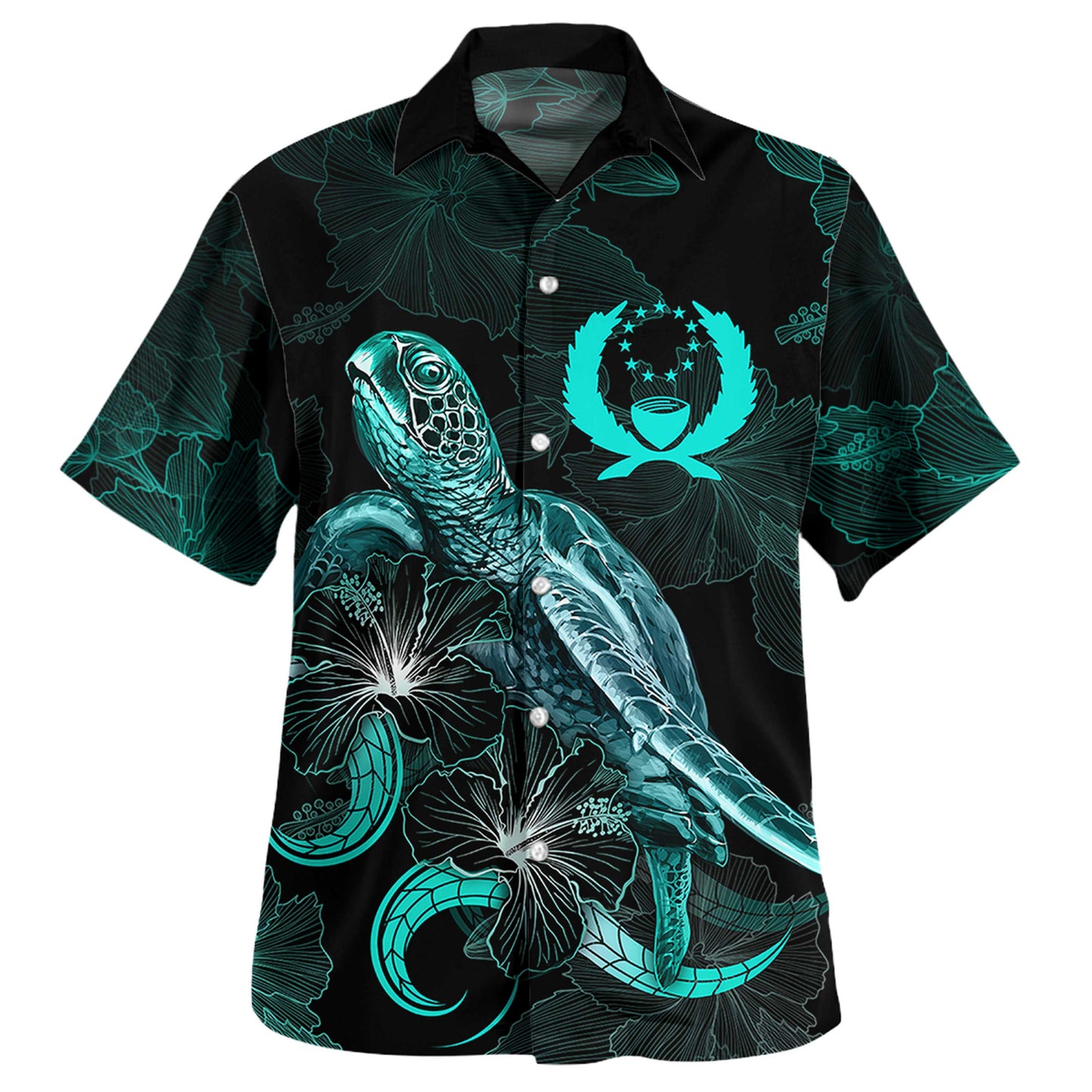 Matching Outfits For Couples Pohnpei Combo Dress And Shirt Pohnpei Coat Of Arms With Turtle Blooming Hibiscus Turquoise