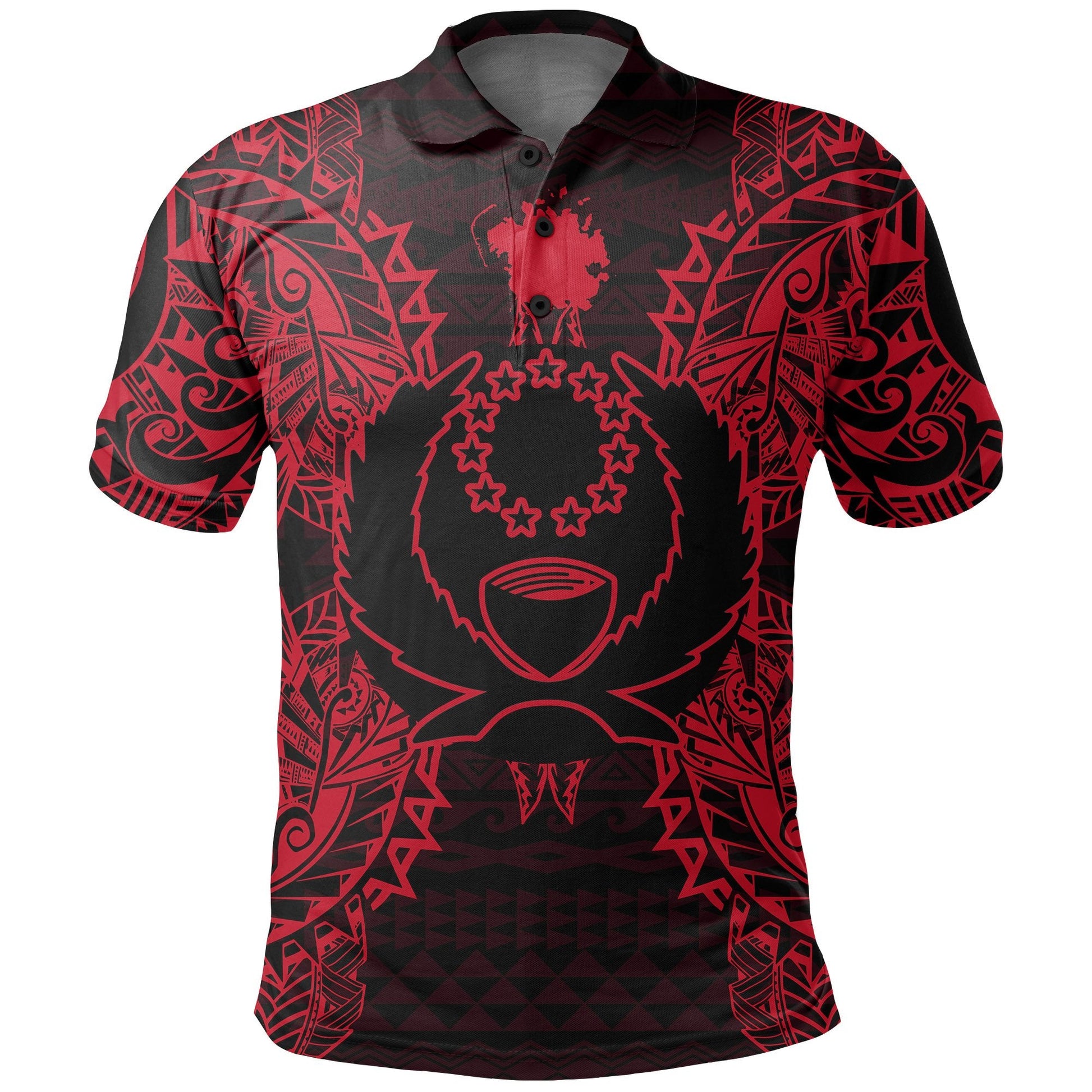 Pohnpei Polo Shirt - Pohnpei Flag Map Polynesian Tattoo Red