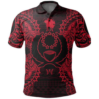 Pohnpei Polo Shirt - Pohnpei Flag Map Polynesian Tattoo Red