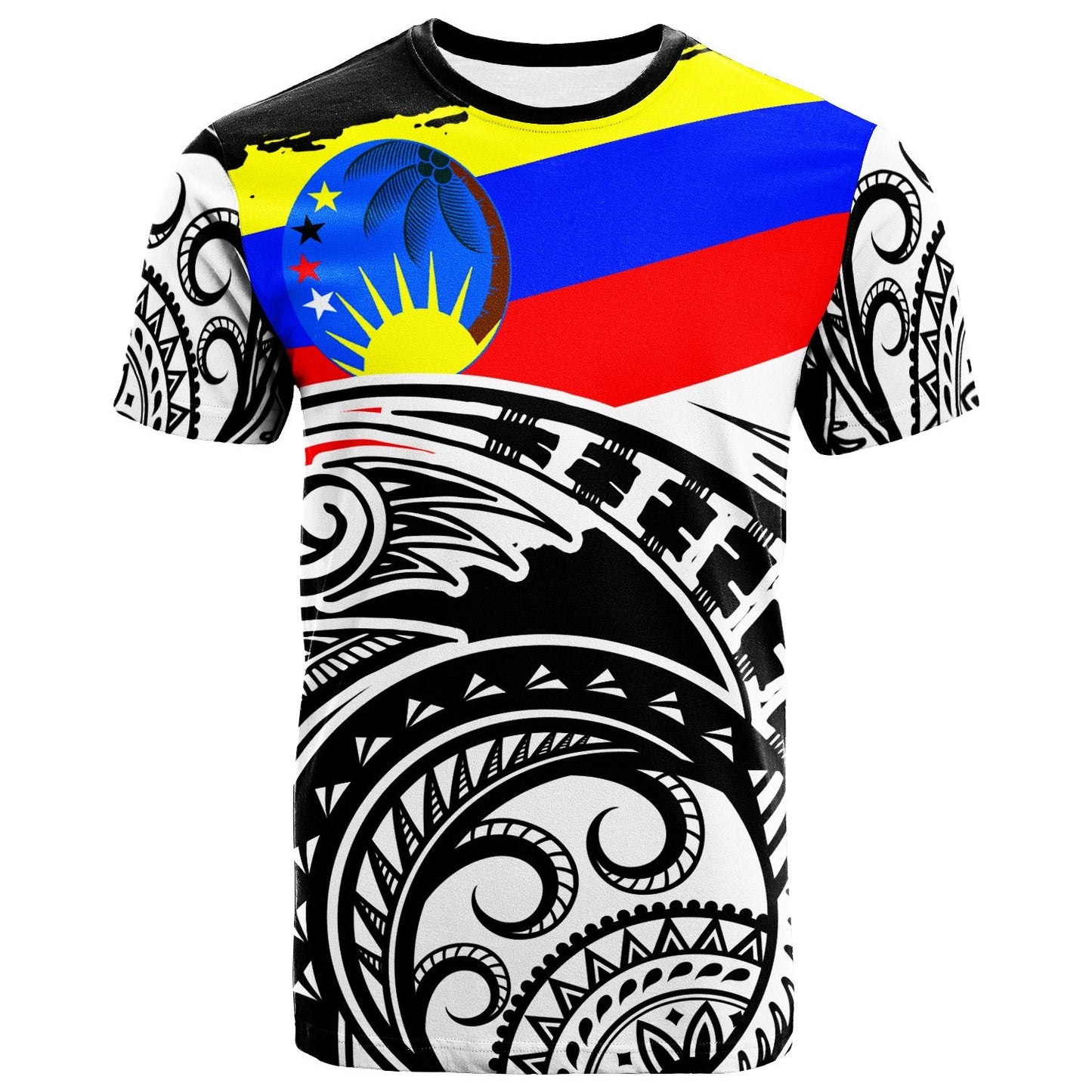 Pohnpei T Shirt Pingelap Flag With Round Black White Pattern