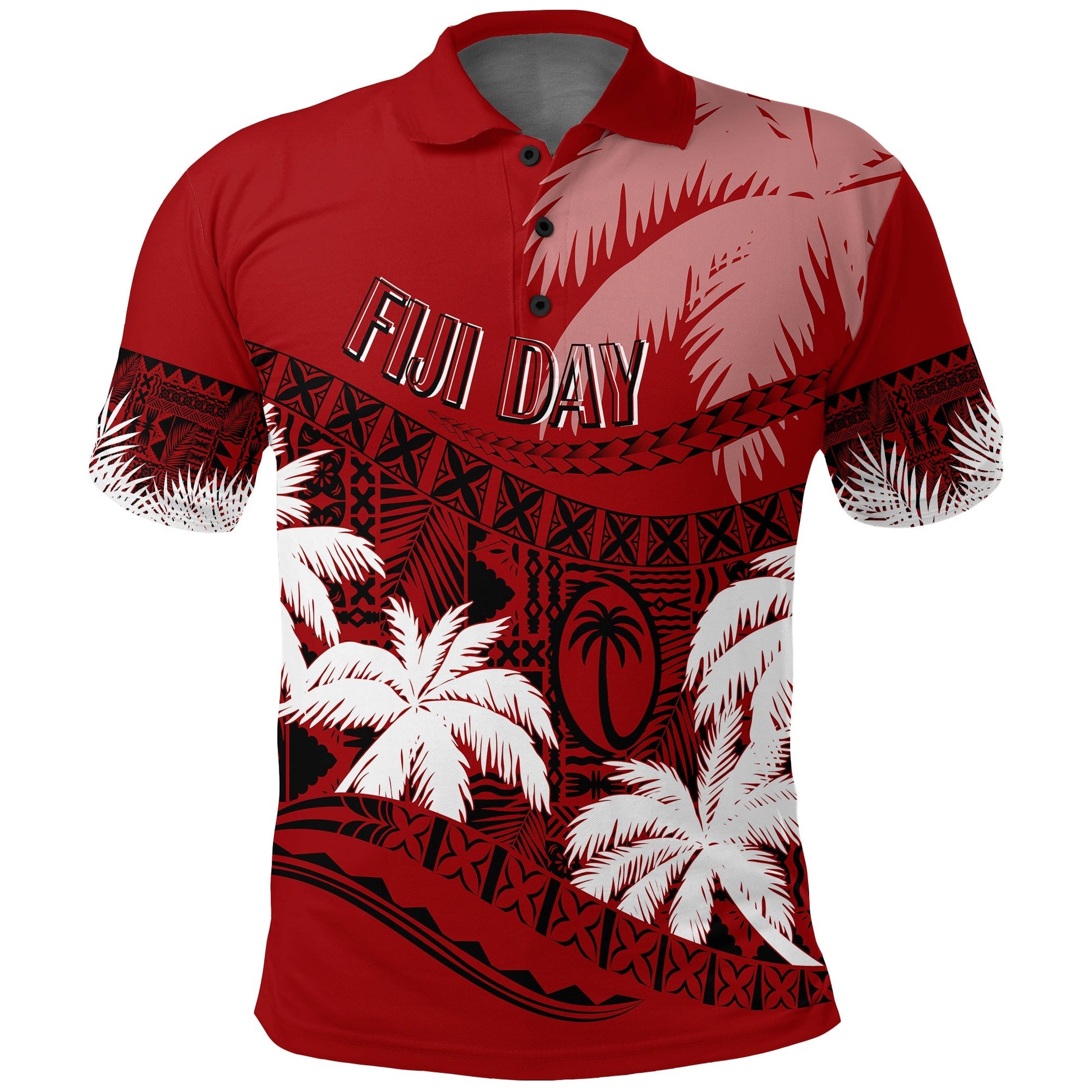 Personalised Fiji Day Polo Shirt Flying Fijians Masi Kesa Style - Red