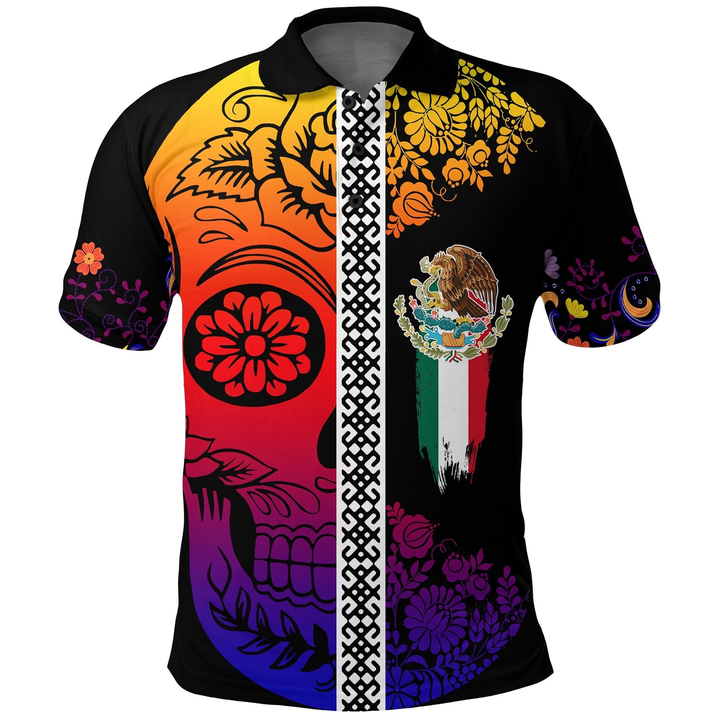 Mexican Dia de Muertos Sugar Skull Polo Shirt Viva Mexico