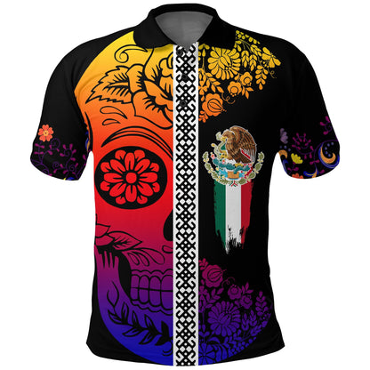 Mexican Dia de Muertos Sugar Skull Polo Shirt Viva Mexico