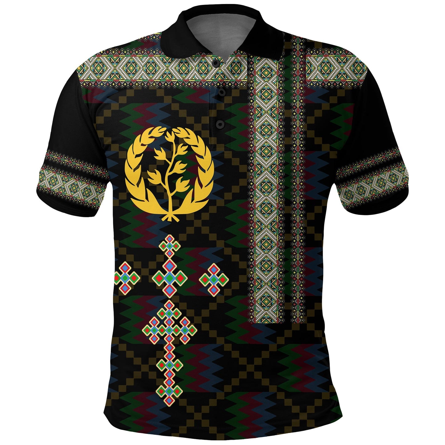 Eritrea Tilet Pattern Polo Shirt Eritrean Cross Black