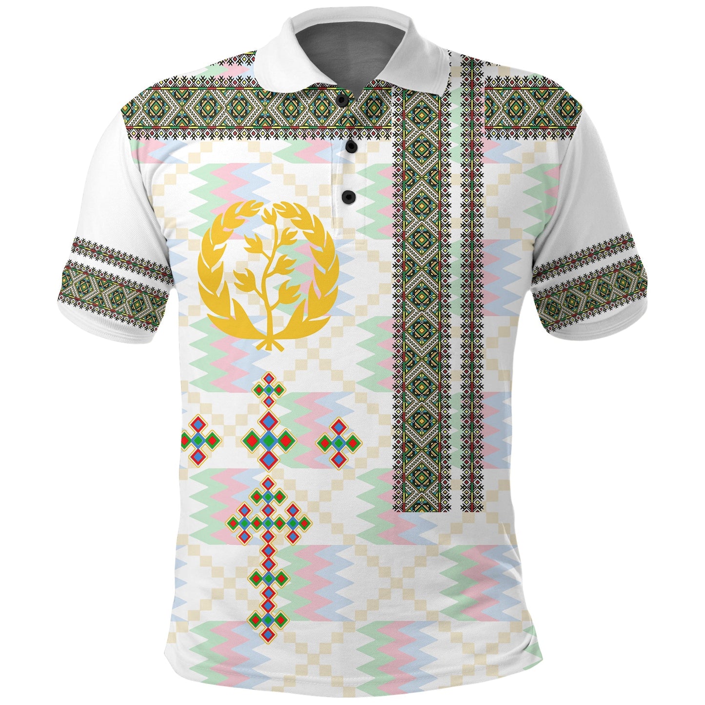 Eritrea Tilet Pattern Polo Shirt Eritrean Cross White