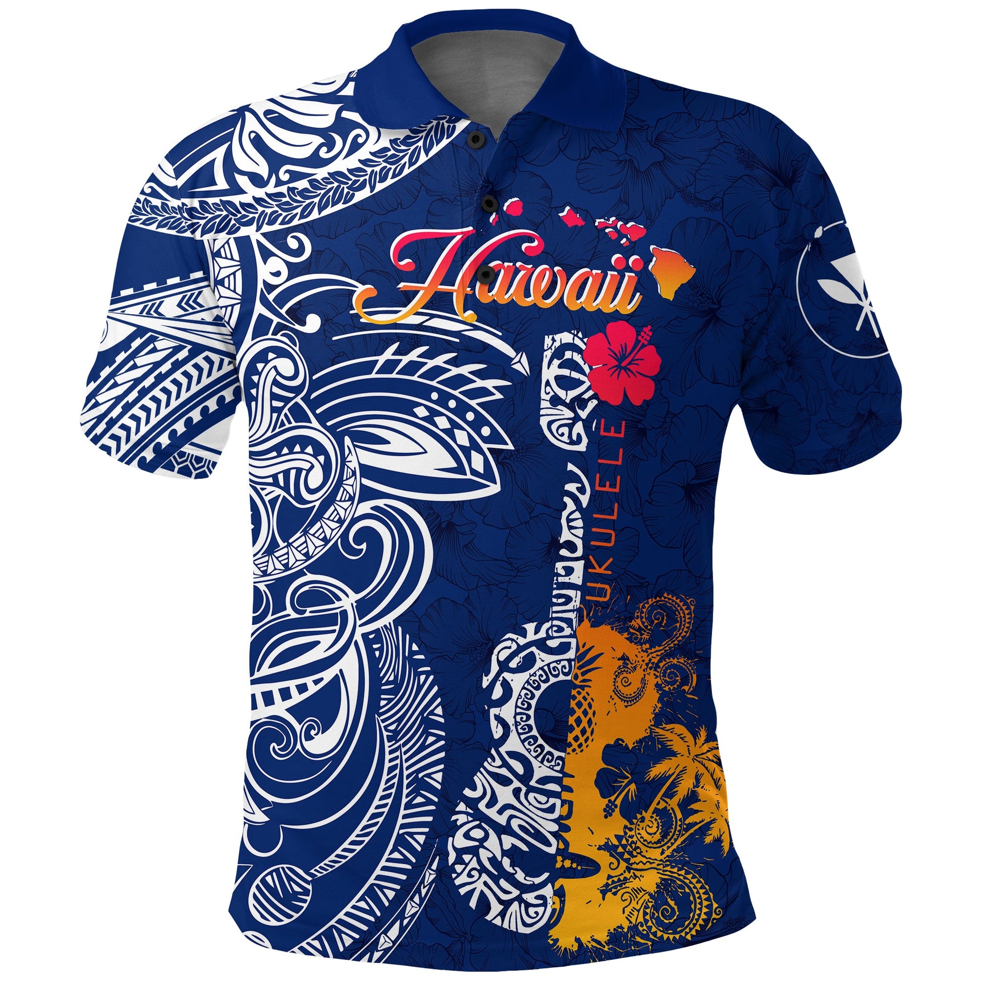 Hawaii Ukulele Unique Style Polo Shirt Hibiscus Pattern