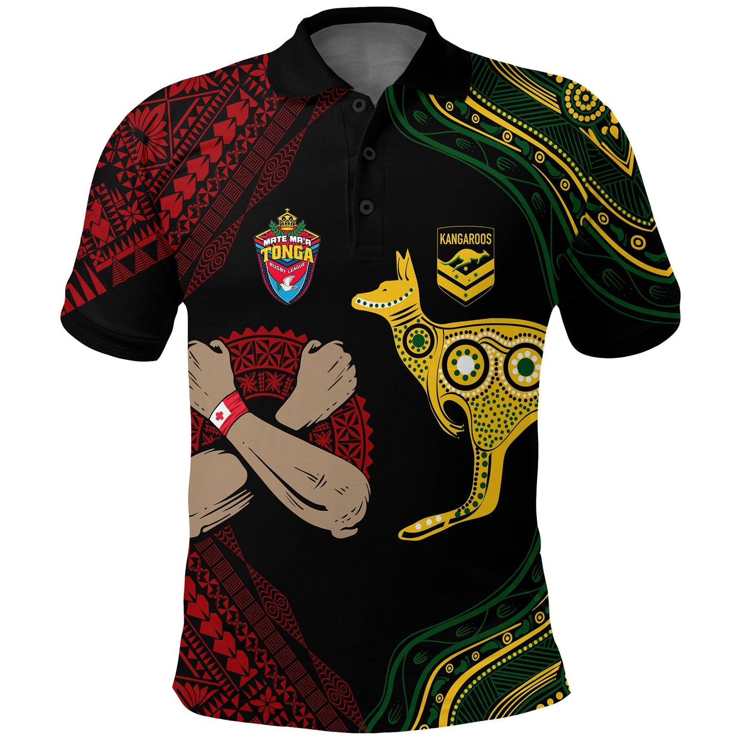 Personalised Aussie Kangaroos Mix Mate Maa Tonga Polo Shirt Aboriginal with Kupesi