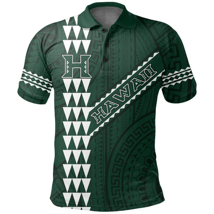 Hawaii Kakau Warrior Polynesian Football Polo Shirt - Green