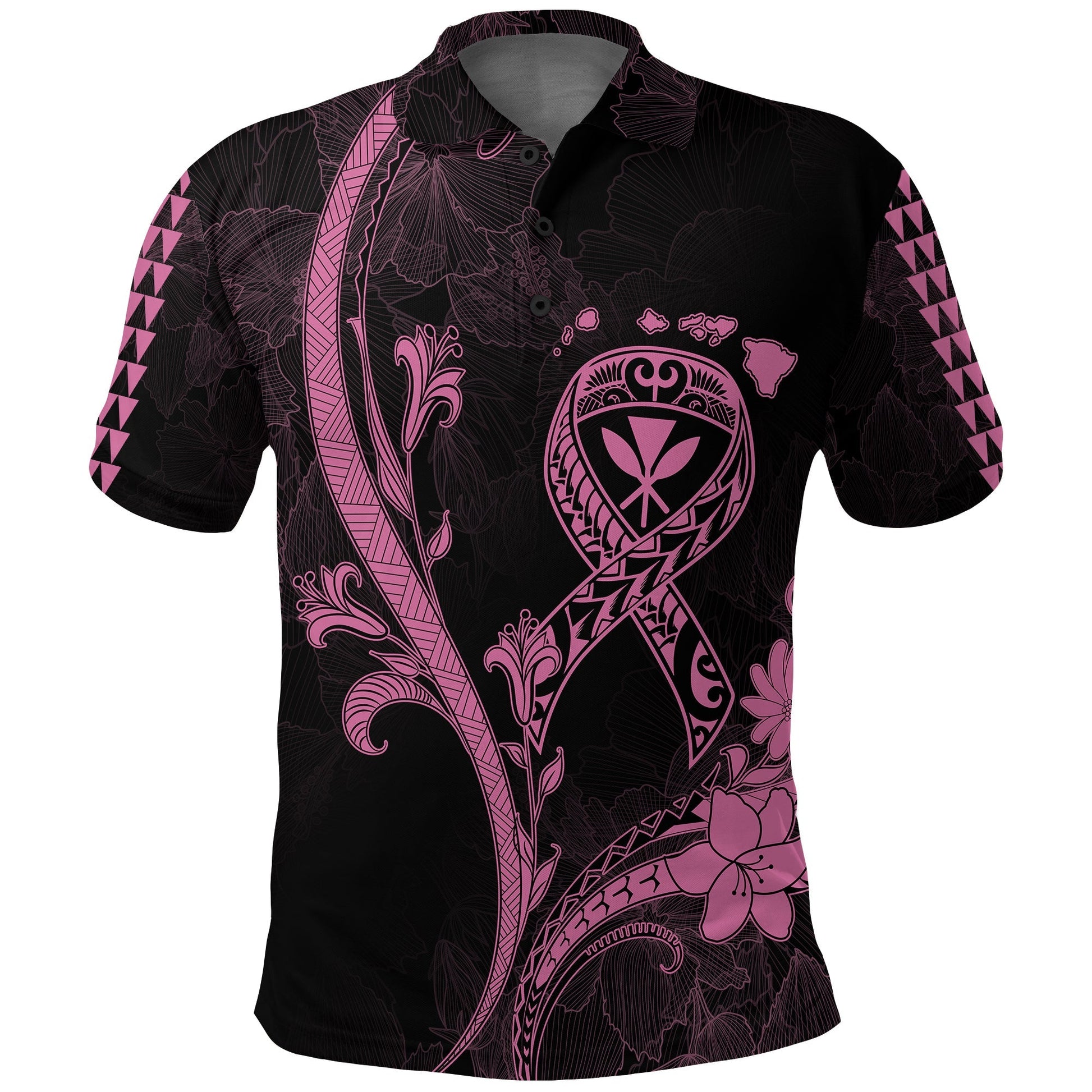 Hawaii Polo Shirt Breast Cancer Survivor Mix Hibiscus