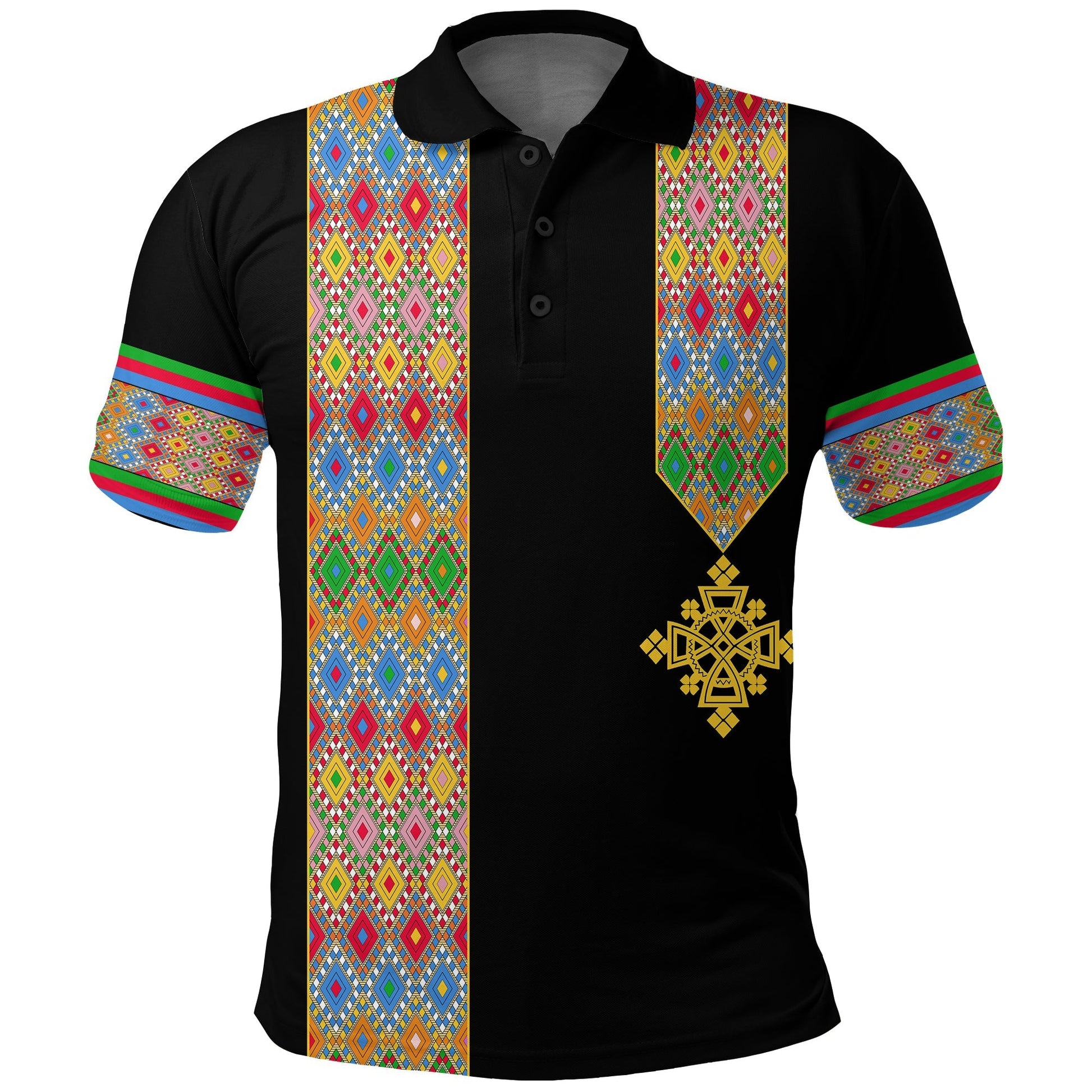Habesha Tilet Pattern Polo Shirt Eritrea Emblem