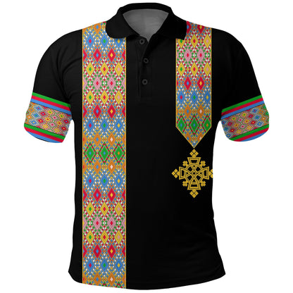 Habesha Tilet Pattern Polo Shirt Eritrea Emblem