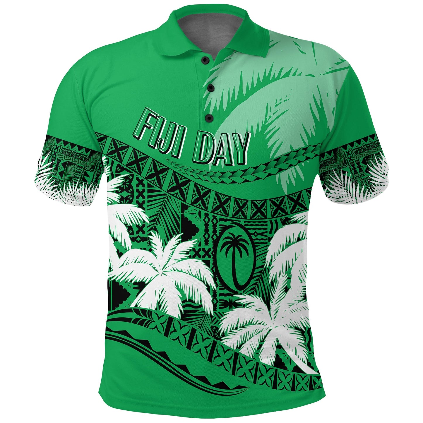 Personalised Fiji Day Polo Shirt Flying Fijians Masi Kesa Style - Green
