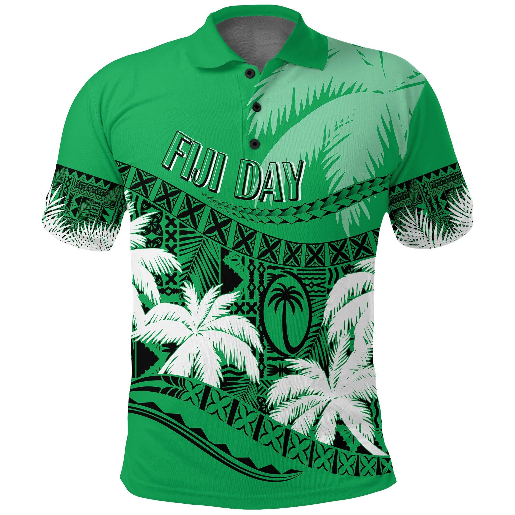 Personalised Fiji Day Polo Shirt Flying Fijians Masi Kesa Style - Green
