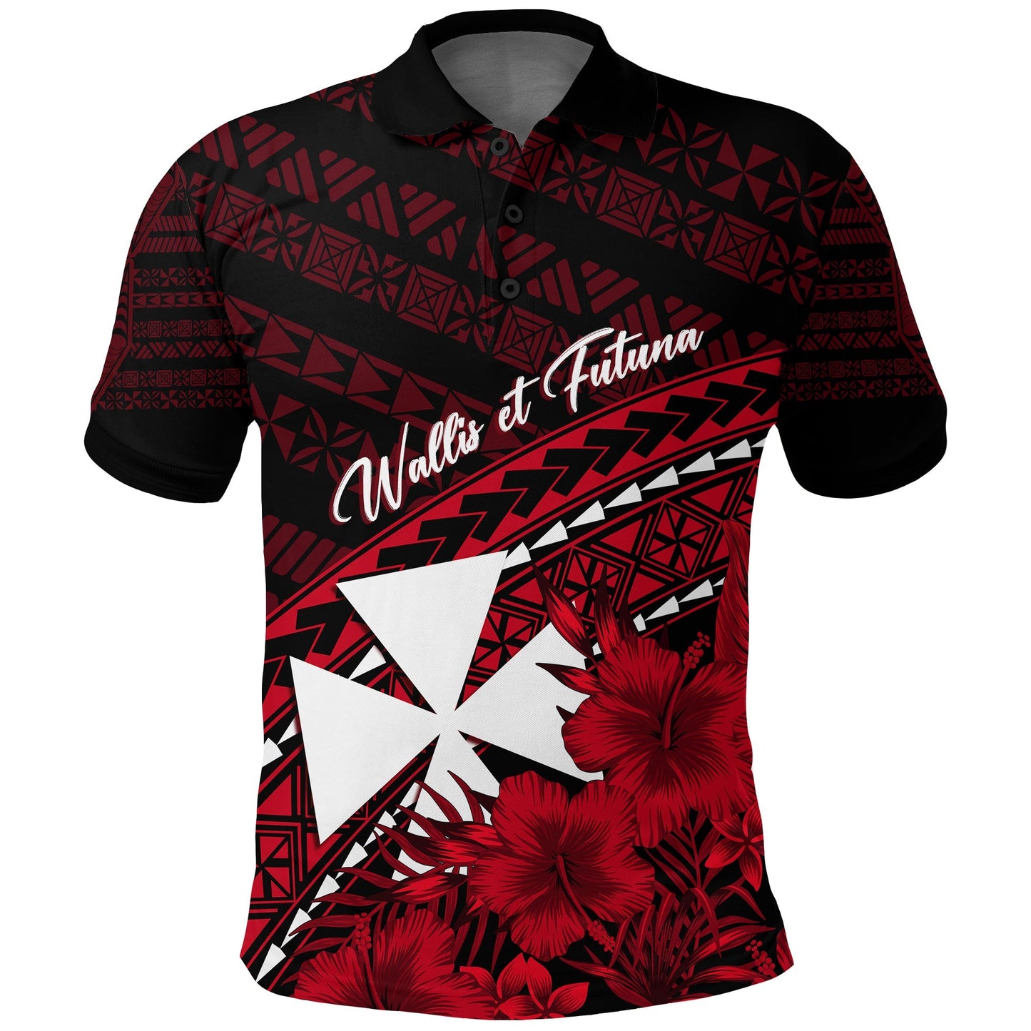 Wallis et Futuna Personalised Polo Shirt Tapa Hibiscus Vibes