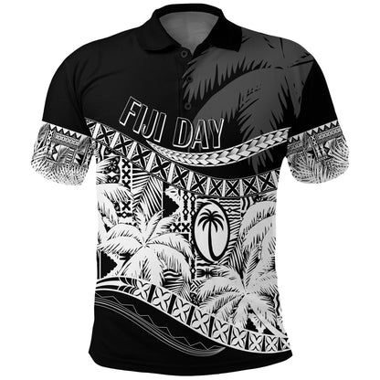 Personalised Fiji Day Polo Shirt Flying Fijians Masi Kesa Style - Black