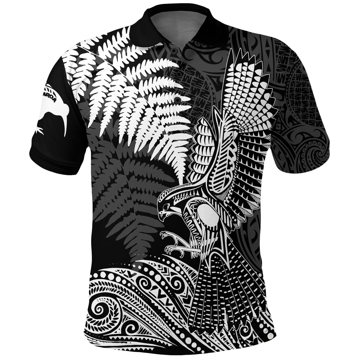 Aotearoa Silver Fern Polo Shirt Flying Kārearea