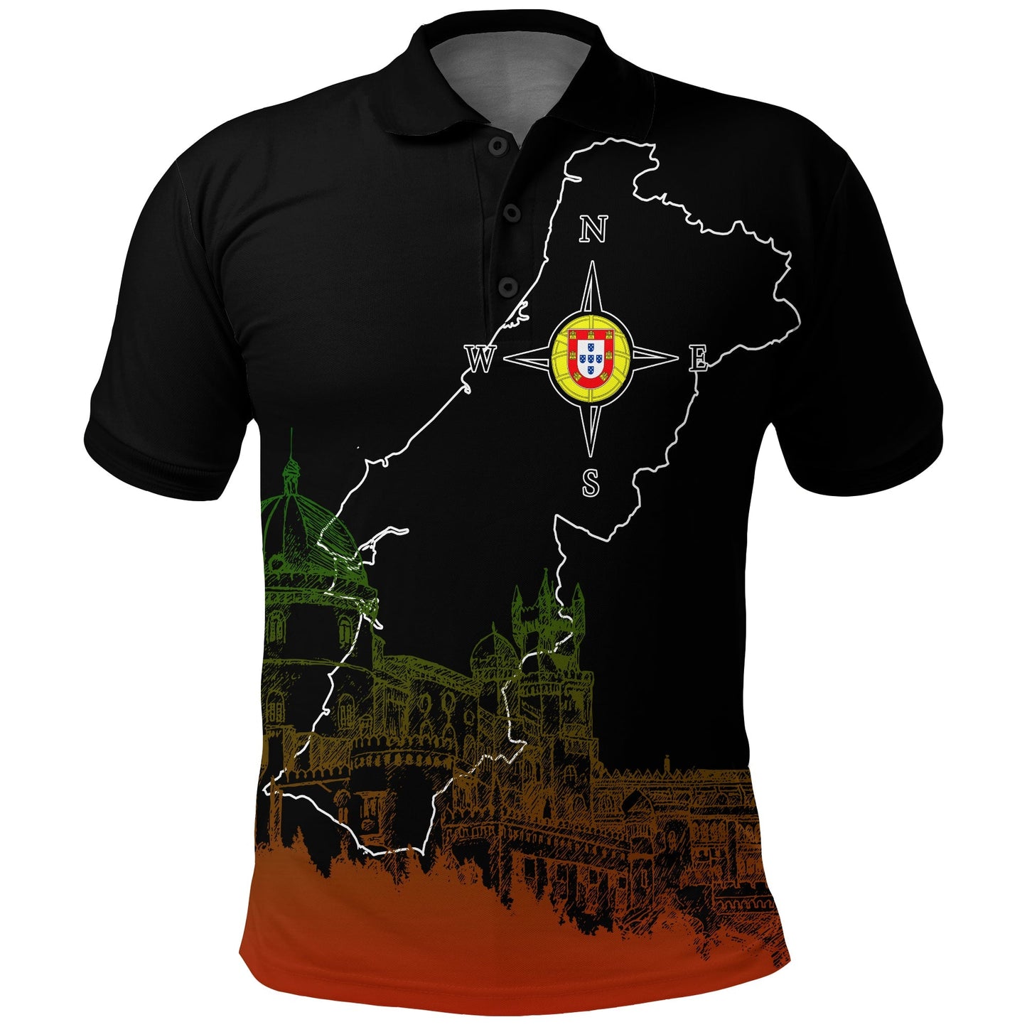 Custom Portugal Pena Palace Sketch Art Polo Shirt Portuguese Map