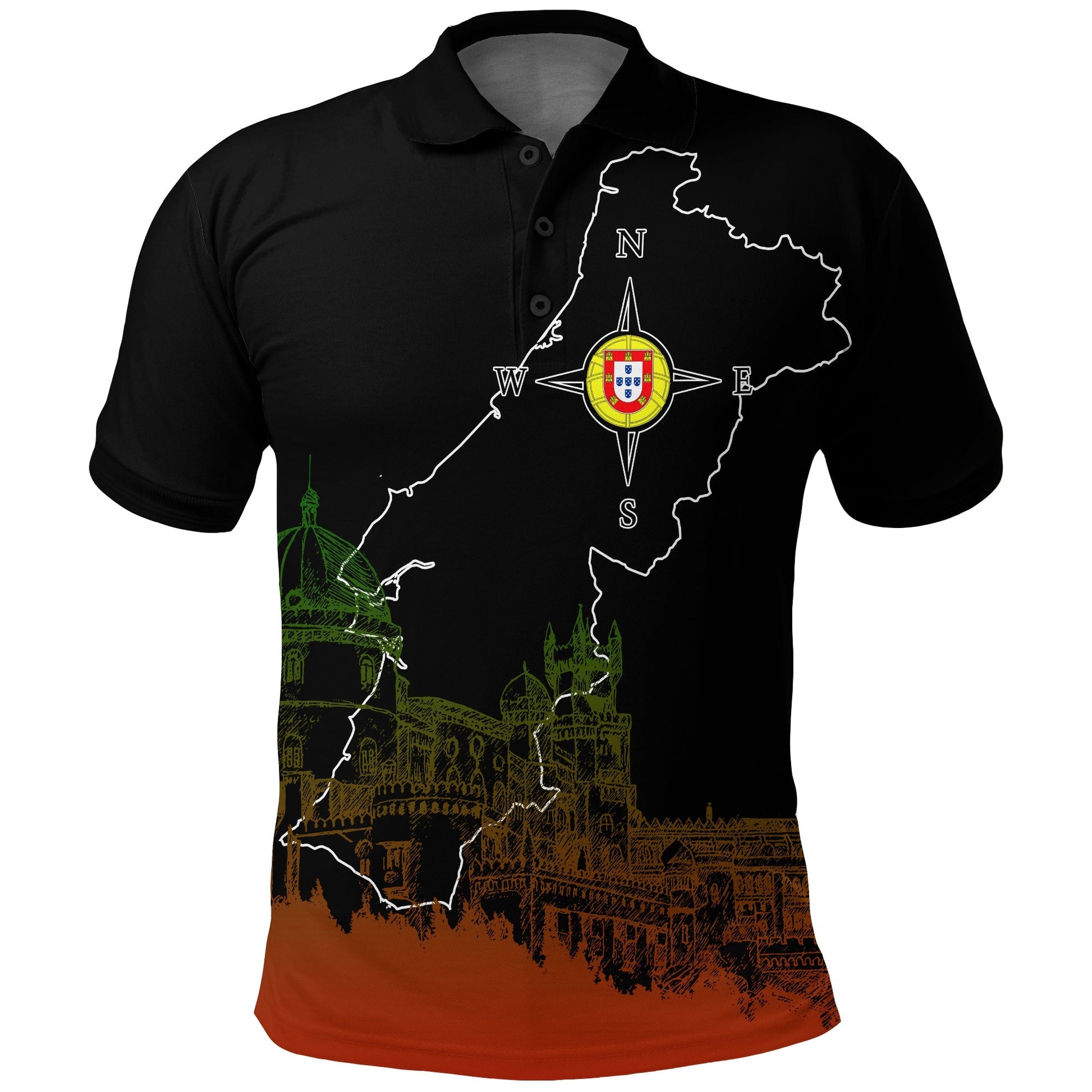 Custom Portugal Pena Palace Sketch Art Polo Shirt Portuguese Map