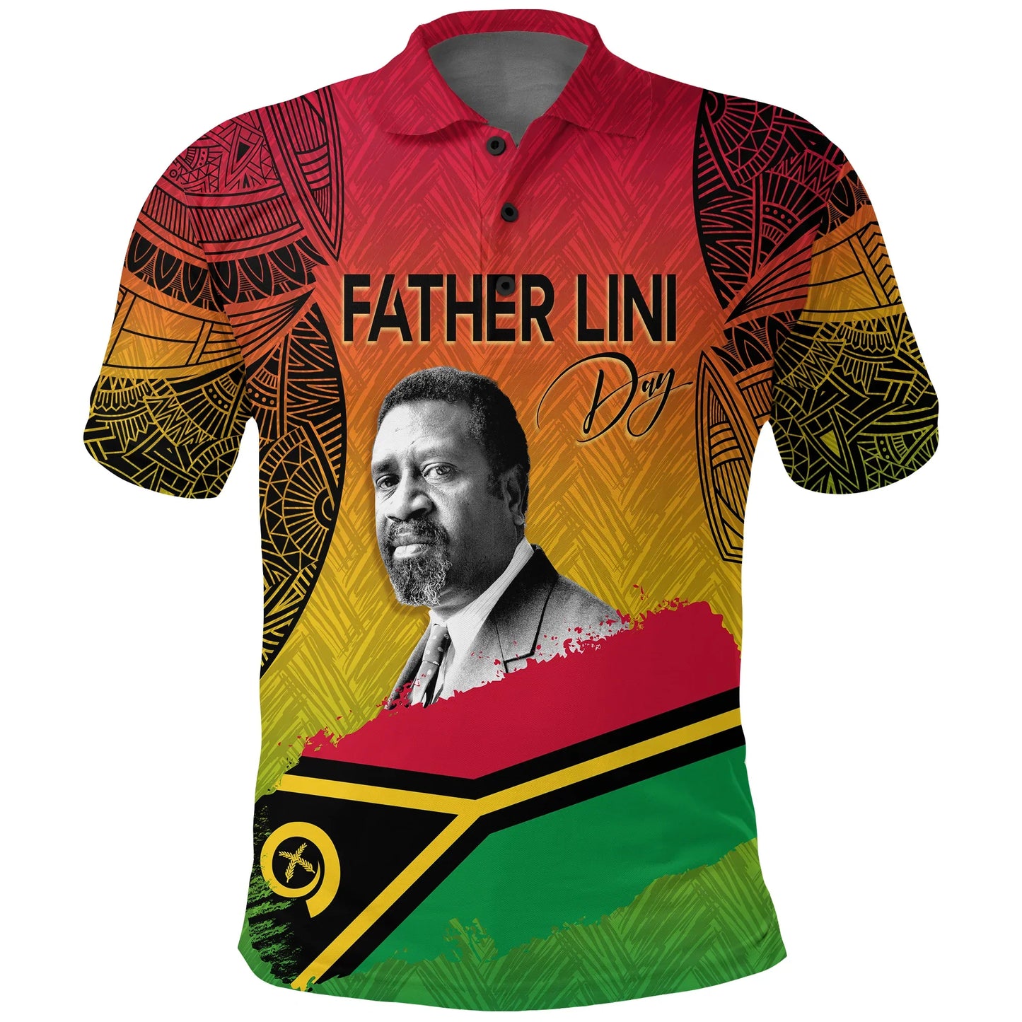 Vanuatu Father Lini Quote Polo Shirt Flag Style - Black