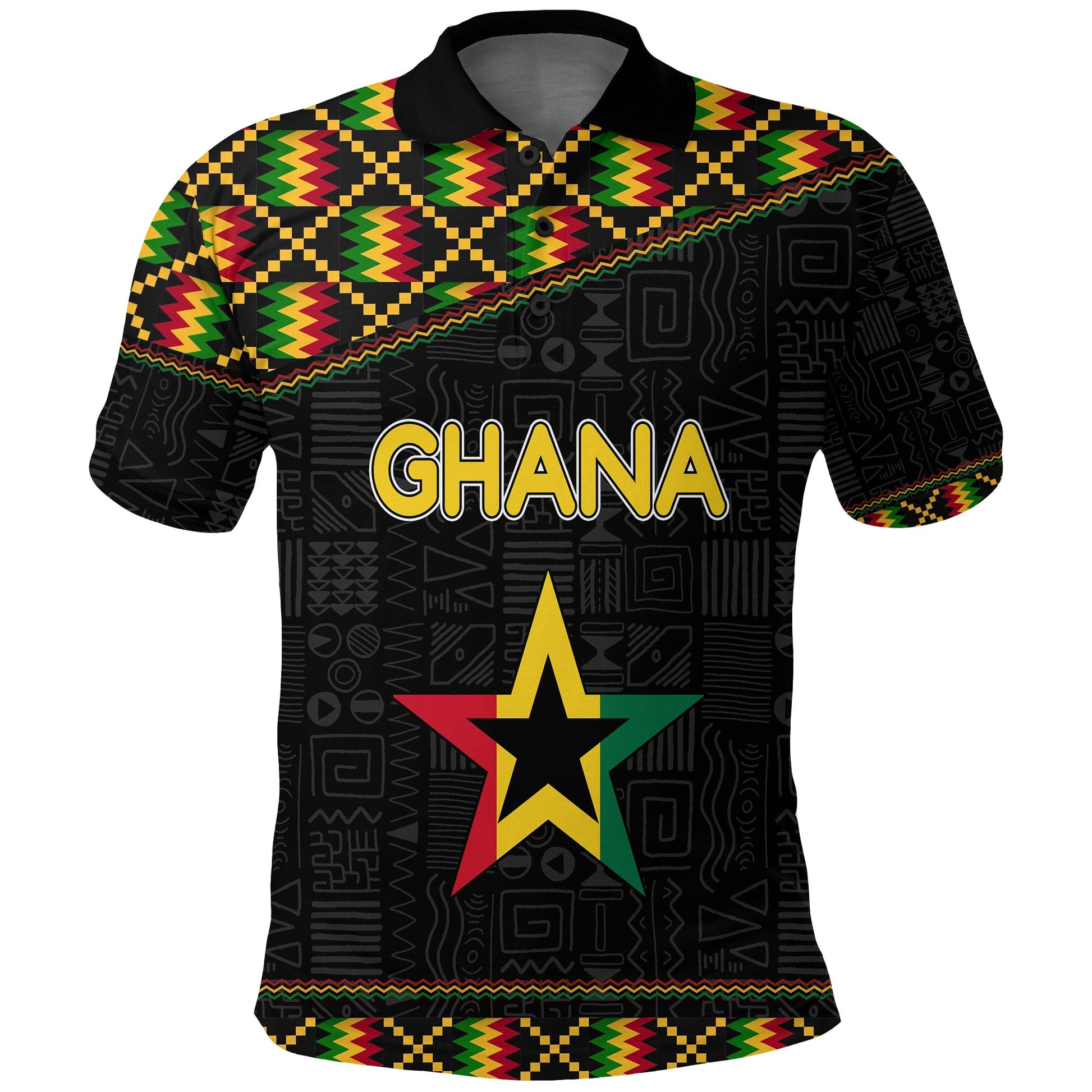 Ghana Black Star Simple Kente Pattern Polo Shirt