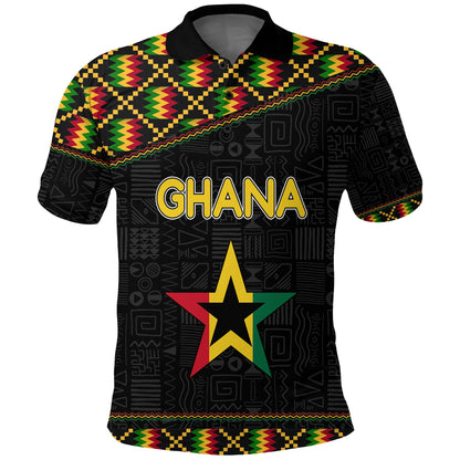 Ghana Black Star Simple Kente Pattern Polo Shirt