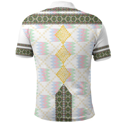 Eritrea Tilet Pattern Polo Shirt Eritrean Cross White
